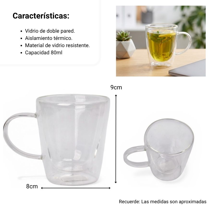 mug pocillo vidrio 250ml dim: 8x9x6