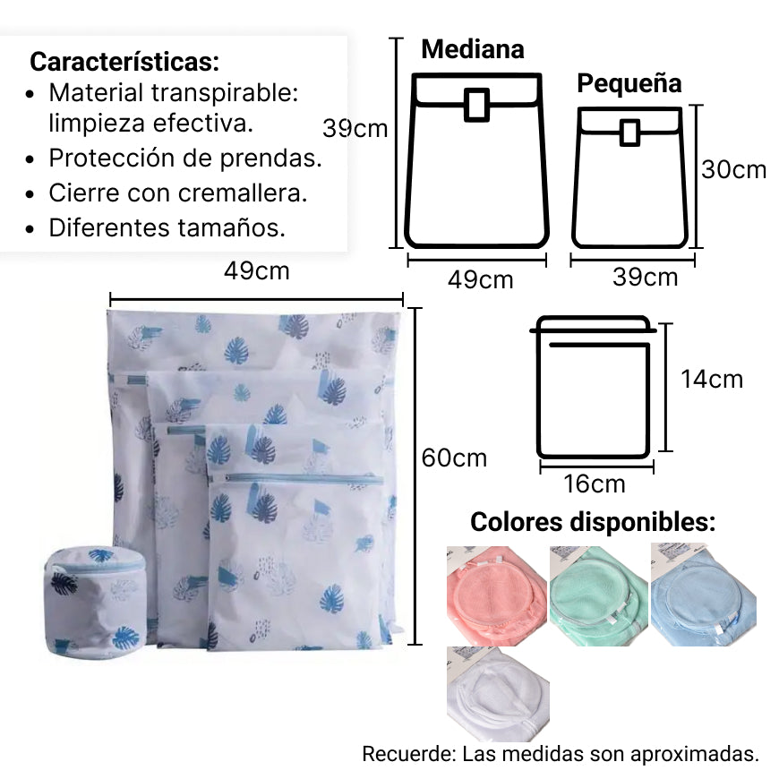 set por 4 unidades bolsa para lavado poliester varios colore