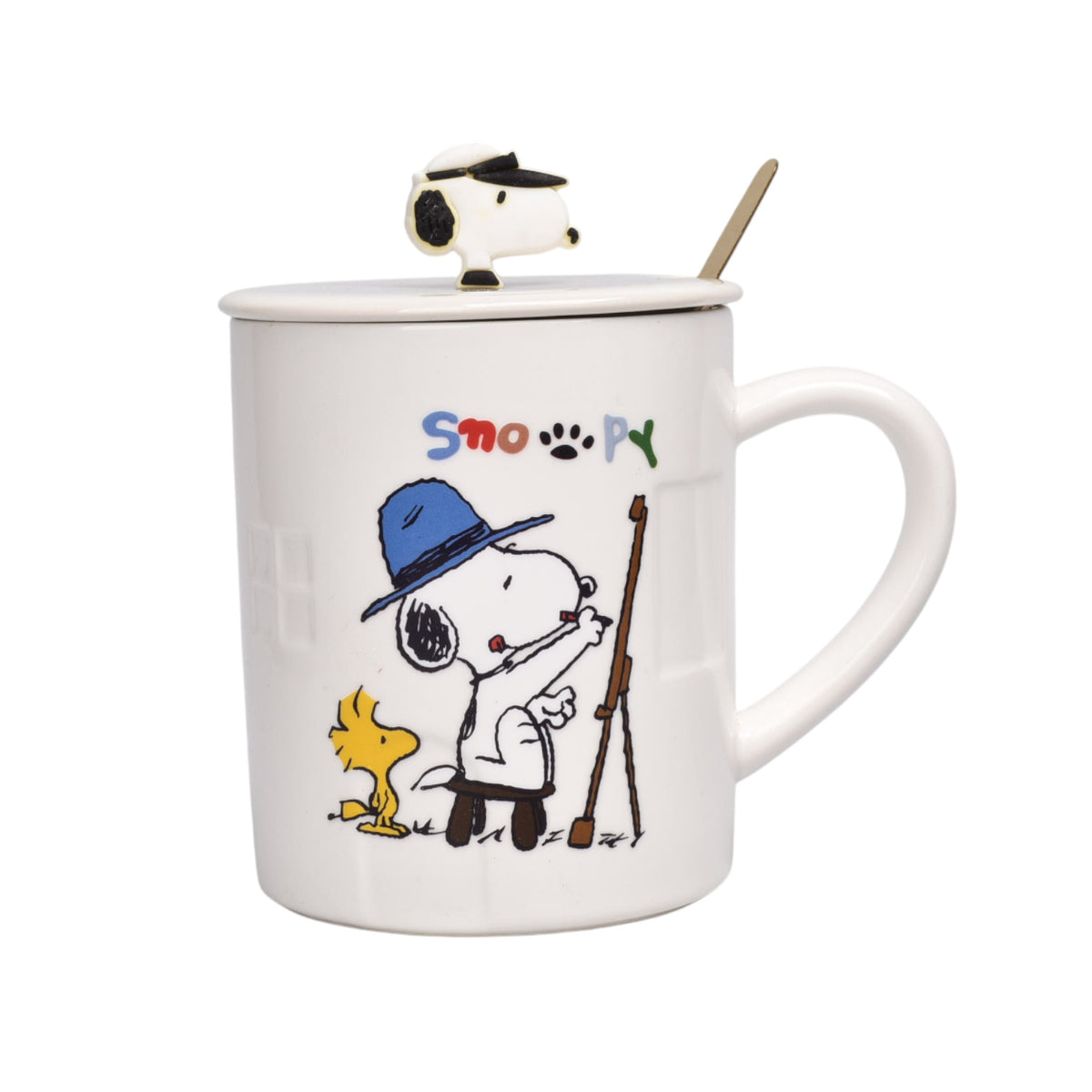 mug pocillo ceramica personaje con tapa y cuchara 380ml dim:10x8