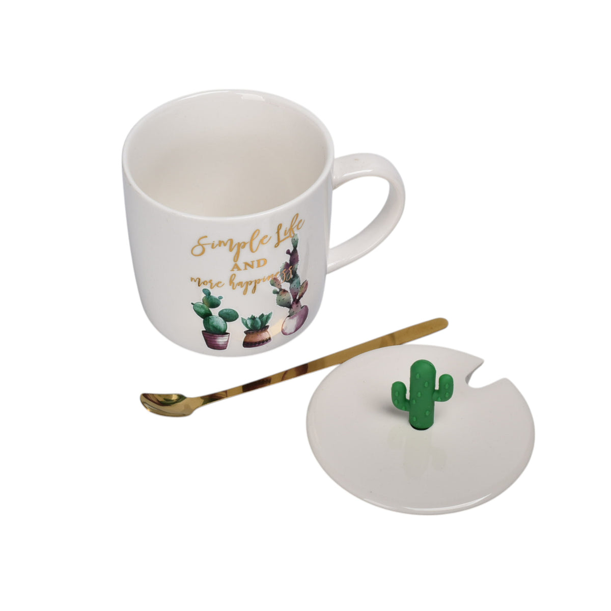 mug pocillo con tapa y  cuchara de ceramica diseño captus 380ml dim:9x9x8