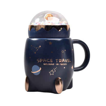 MUG CERAMICA POCILLO DE ESPACIO CON TAPA