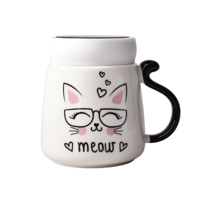MUG POCILLO CERAMICA DISEÑOS DE GATOS CON TAPA DE 450ML