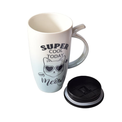 MUG POCILLO CERAMICA DISEÑOS DE GATOS CON TAPA PLASTICA DE 5