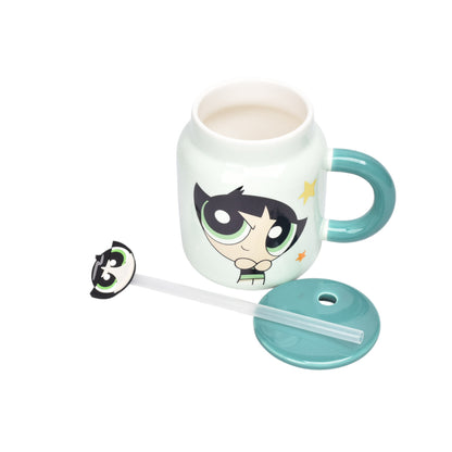 MUG POCILLO CERAMICA CON TAPA Y PITILLO PERSONAJE 400ML DIM:10X6