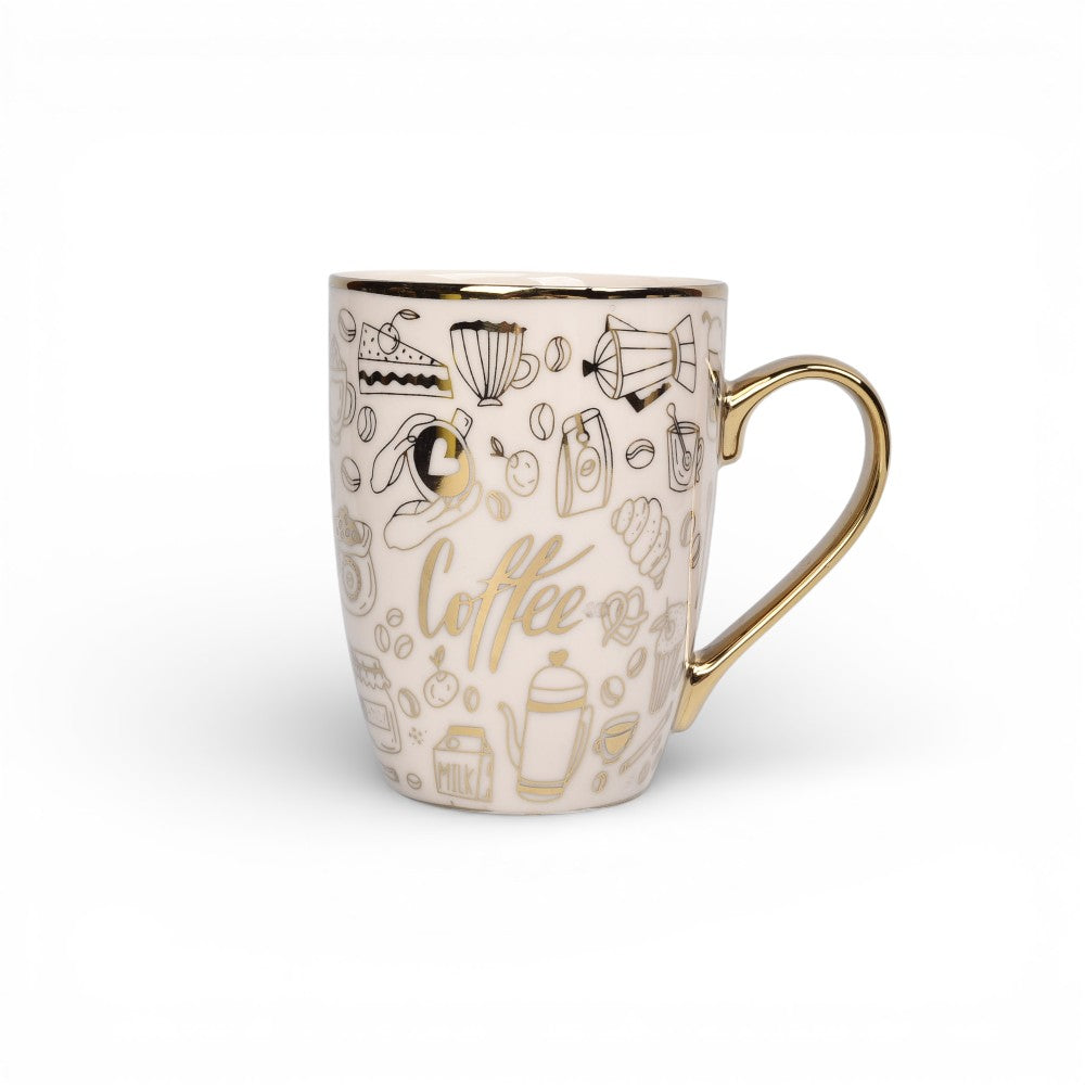pocillo mug blanco con dorado ceramica dim:8x8x10