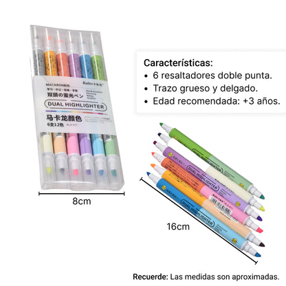 RESALTADOR X 6 PCS DOBLE PUNTA