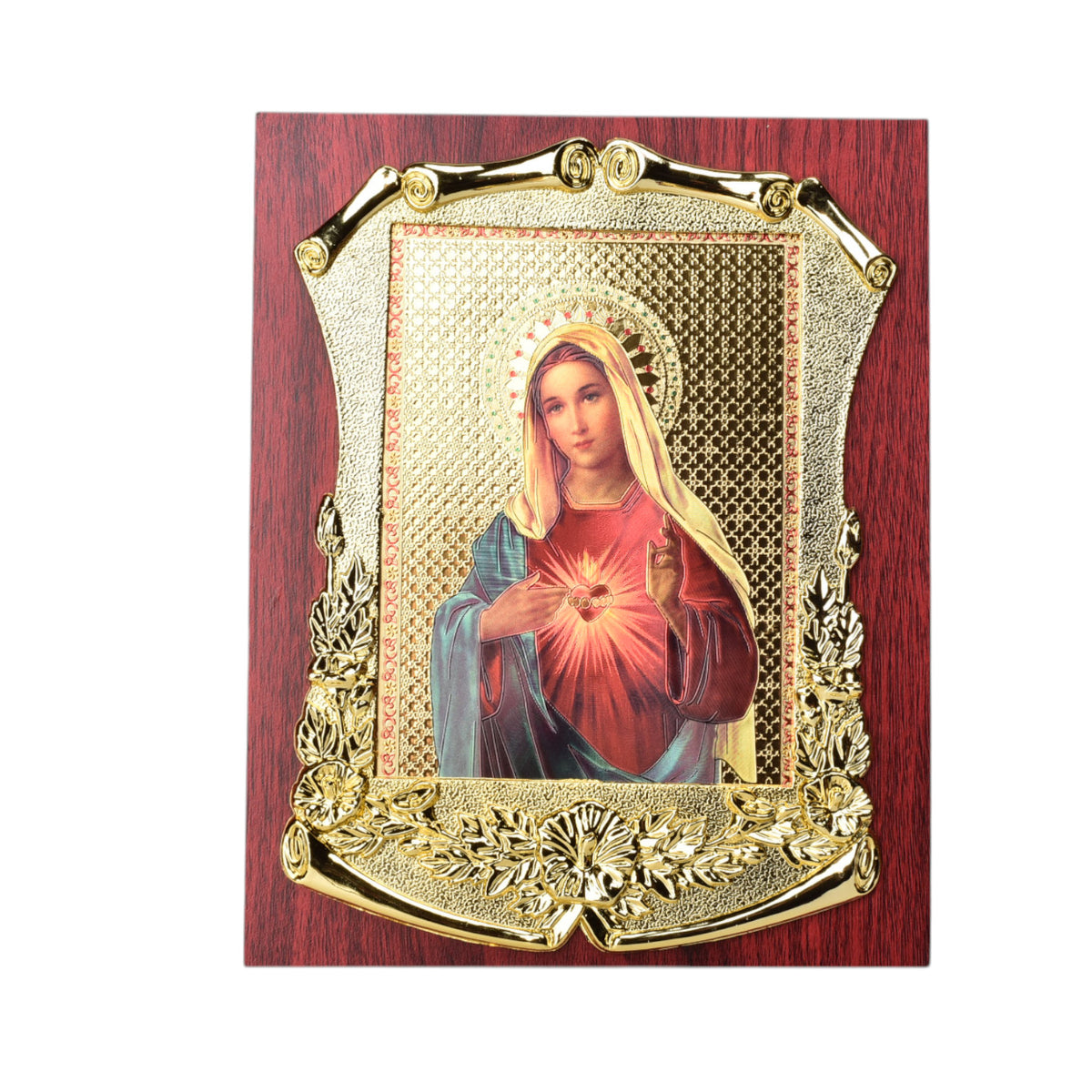 adorno dorado con imagen catolica plastica dim:19x24