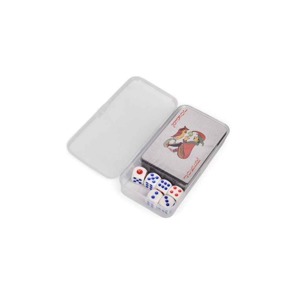 kit dados y cartas plastico dim:5.8x8.7cm