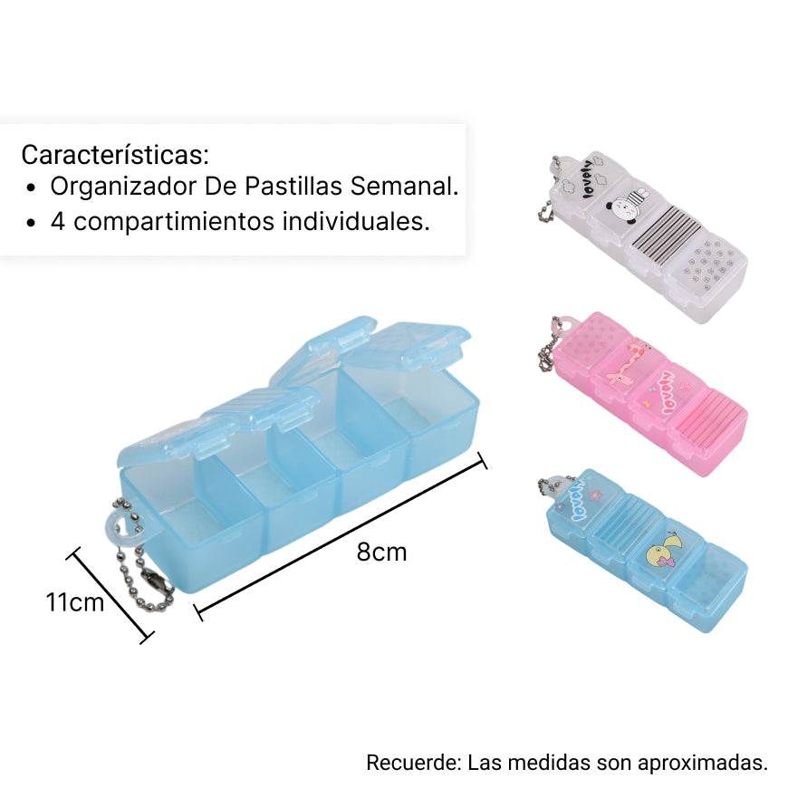 organizador de pastillas 4 compartimientos dim:8,7*3,4*2,4