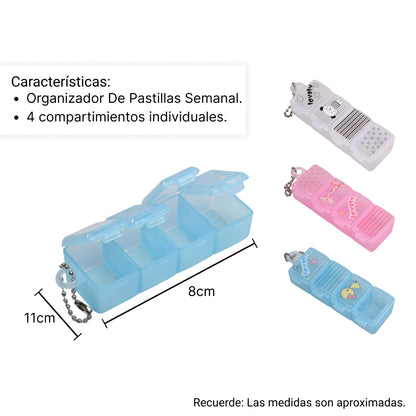 ORGANIZADOR DE PASTILLAS 4 COMPARTIMIENTOS DIM:8,7*3,4*2,4