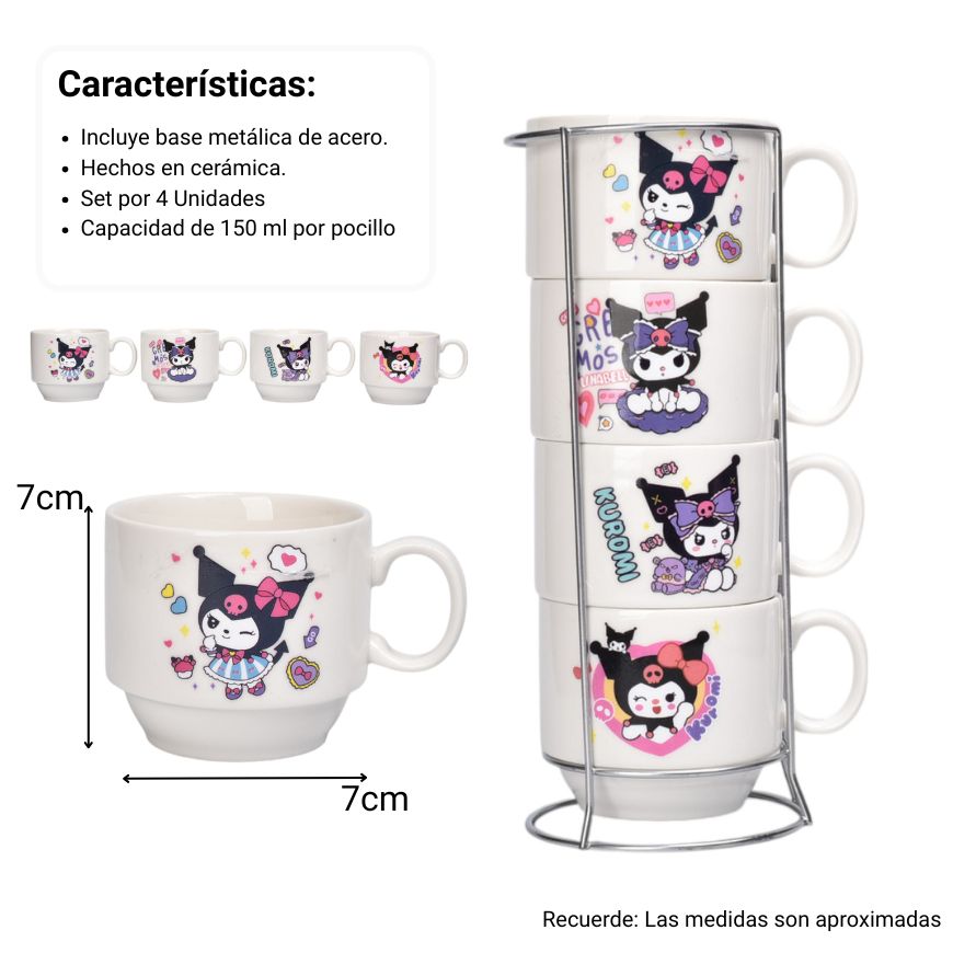 set 4pcs pocillos con base ceramica 150ml personaje