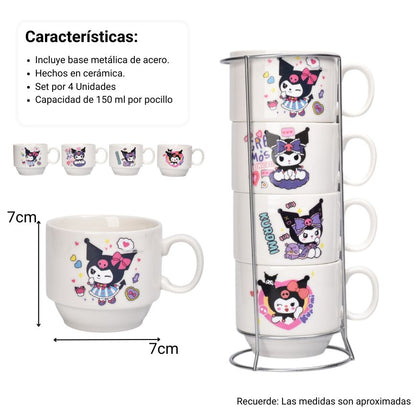 SET 4PCS POCILLOS CON BASE CERAMICA 150ML PERSONAJE