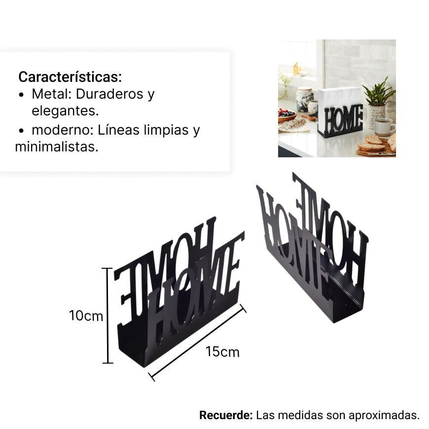 servilletero home negro de acero inoxidable dim:14x9