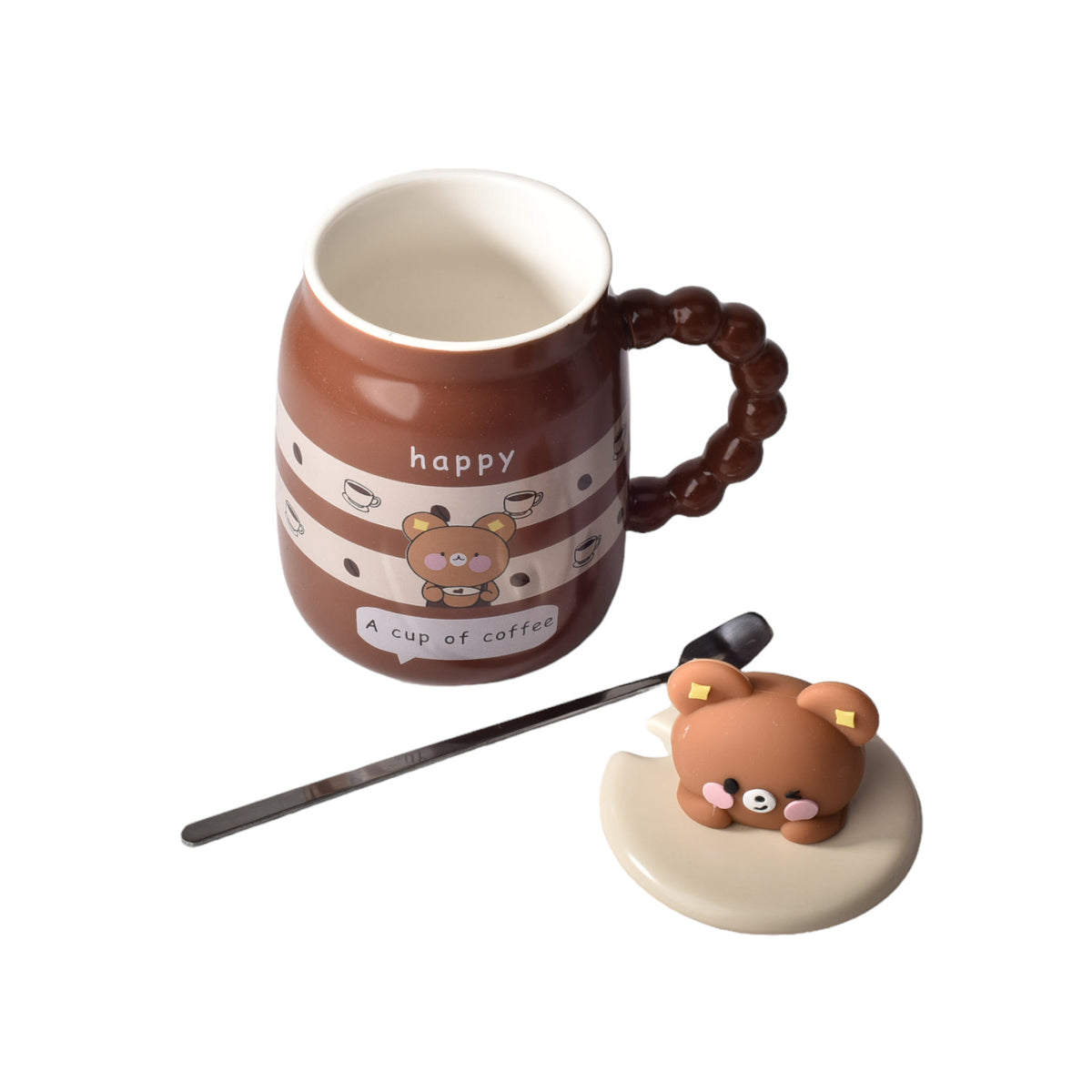 mug pocillo con tapa y cuchara ceramica diseños osos de 420m