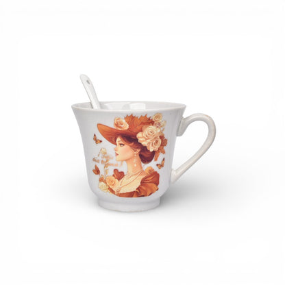 POCILLO SET CERAMICA  CON CUCHARA 250ML DIM:8X9X9