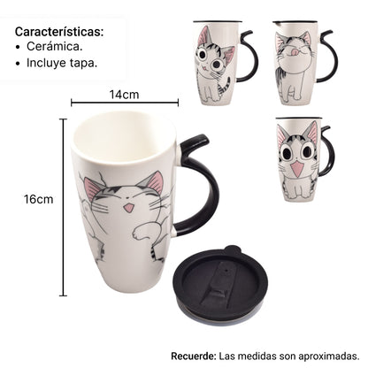 POCILLO GRANDE CERAMICA MUG CON TAPA