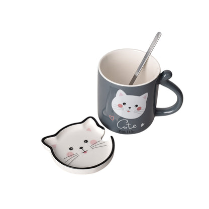MUG POCILLO CERAMICA CON TAPA DISEÑO GATOS 360ML DIM:8*8*11