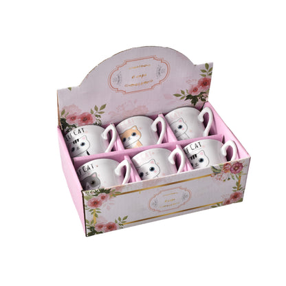 CAJA DE POCILLO POR 6 UNIDADES CERAMICA DISEÑO DE GATOS