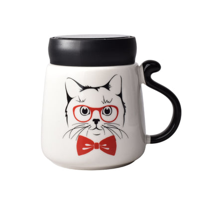MUG POCILLO CERAMICA DISEÑOS DE GATOS CON TAPA DE 450ML