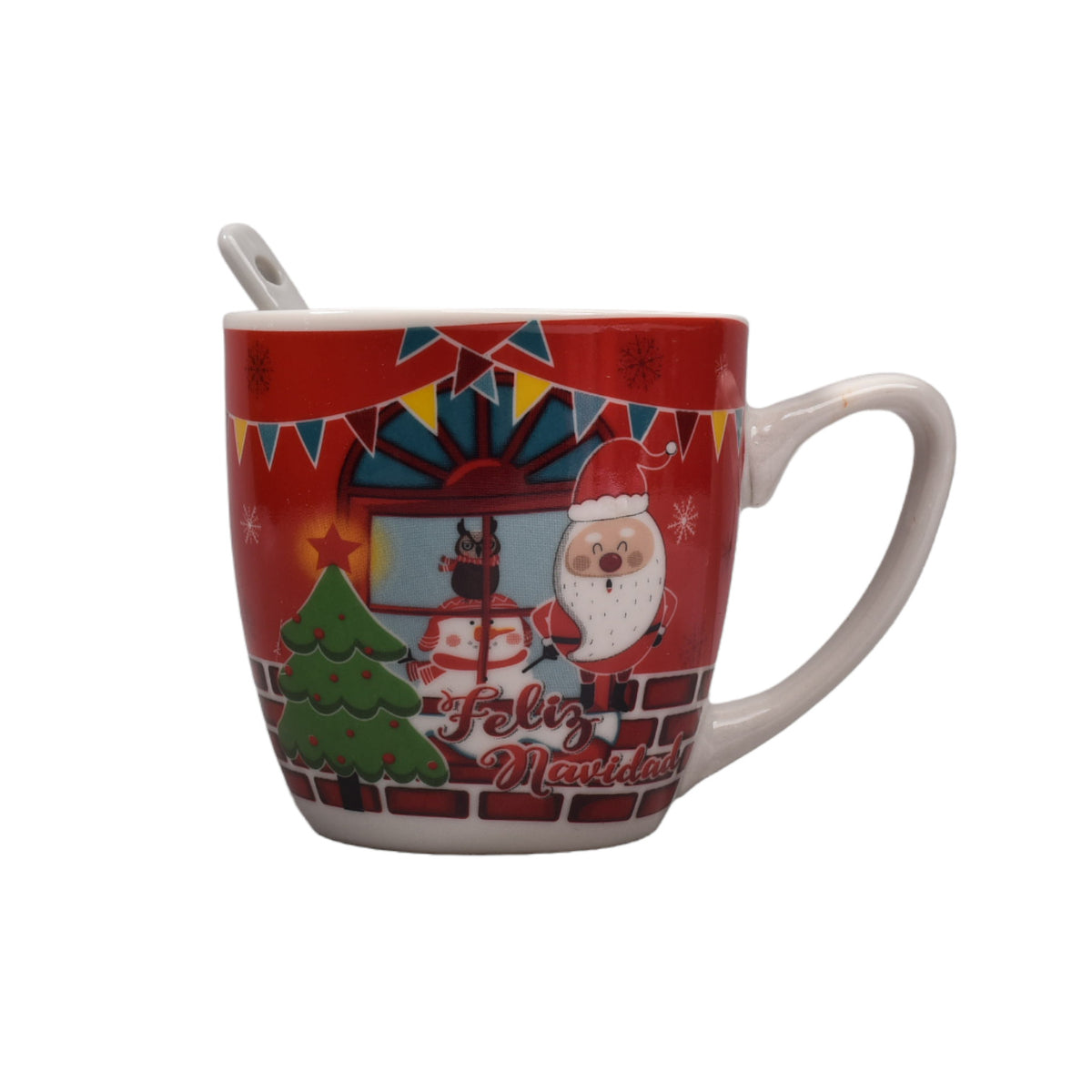 pocillo de navidad con cuchara dim: 14x14x7