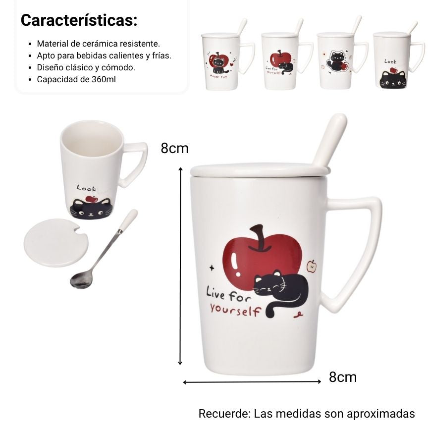 mug pocillo ceramica con tapa 360ml dim:11x8x8