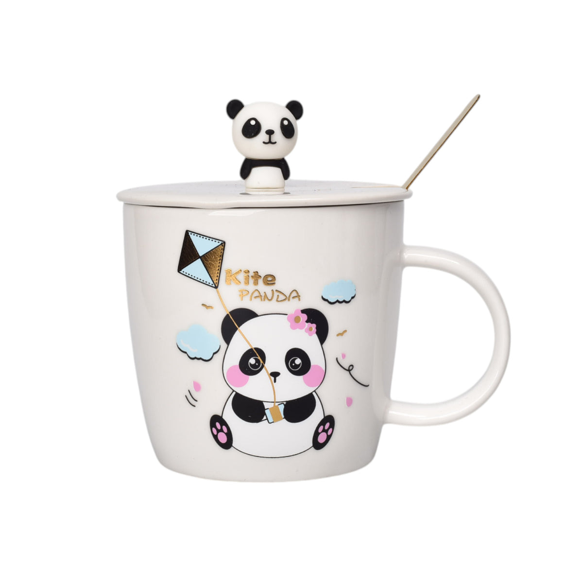 mug pocillo con tapa ceramica y cuchara 340ml dim:9x9x9