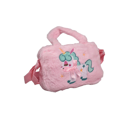 BOLSO CARTERA DE NIÑA EN PELUCHE UNICORNIO DIM:17x12x4
