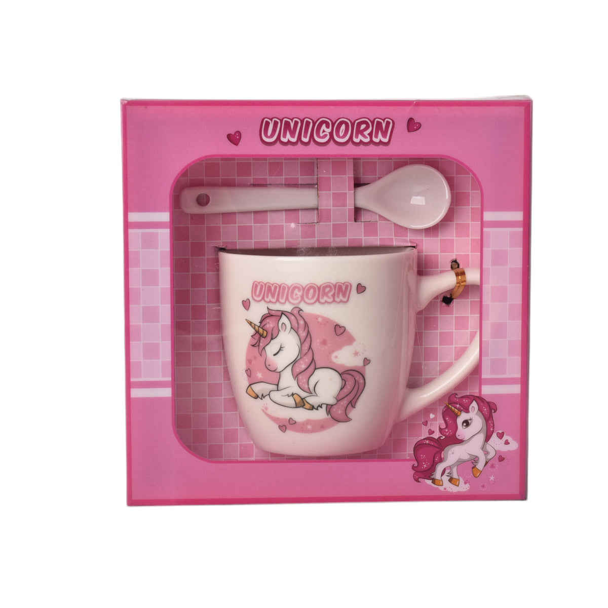 pocillo con cuchara en ceramica diseño unicornio 210ml