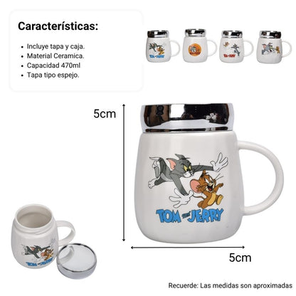 MUG POCILLO CERAMICA CON TAPA PERSONAJE 470ML DIM:7X9X11