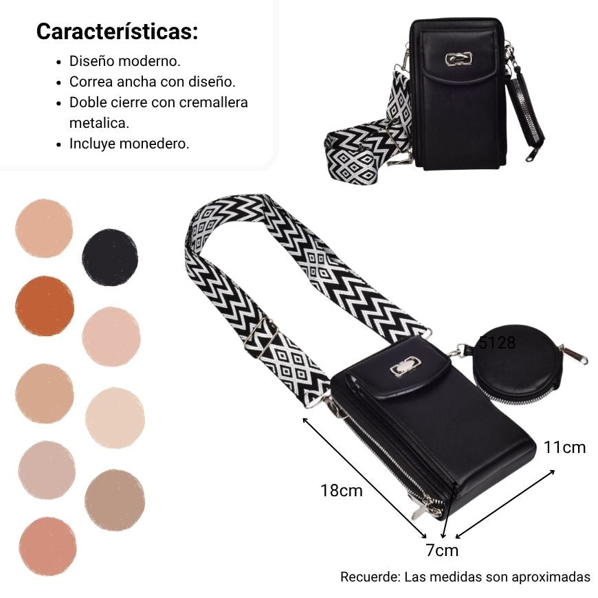 bolso para dama sintetico con monedero dim: 11x18x7