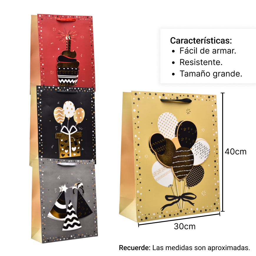 bolsa regalo en papel cumpleaños tamaño grande