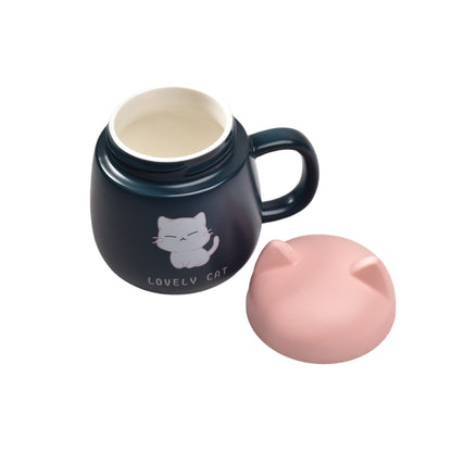 MUG POCILLO CERAMICA CON TAPA DISEÑO GATO