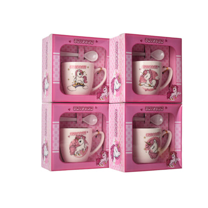 POCILLO CON CUCHARA EN CERAMICA DISEÑO UNICORNIO 210ML