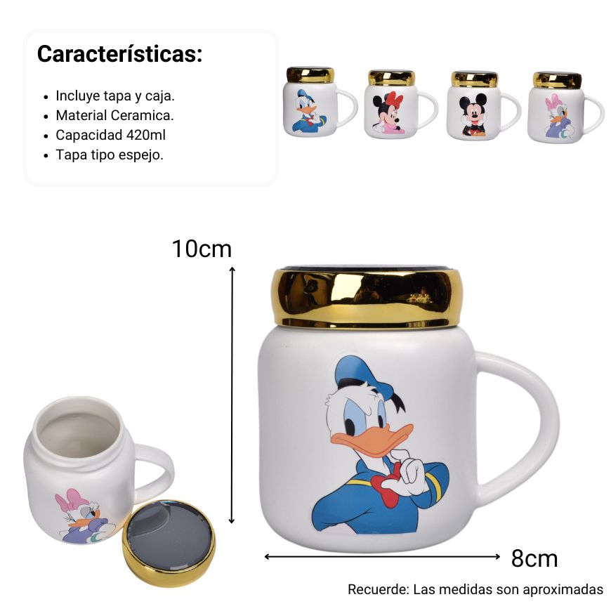 mug pocillo ceramica personaje con tapa de 420ml