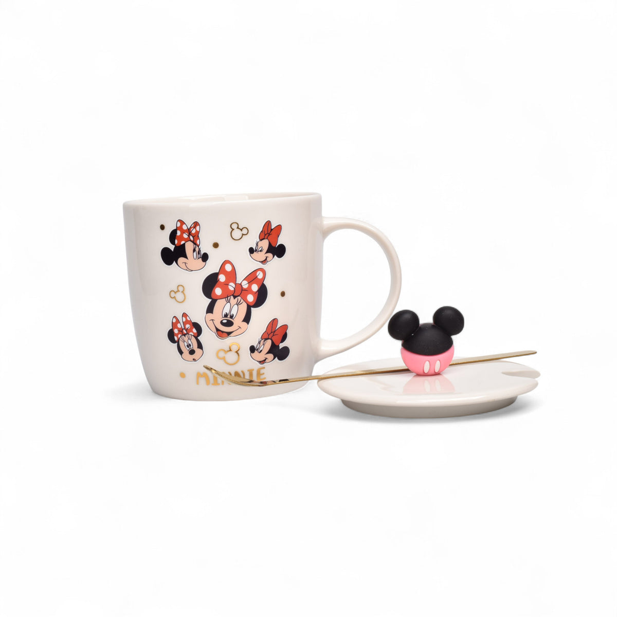 mug pocillo ceramica personaje con tapa y cuchara 350ml dim:8x8