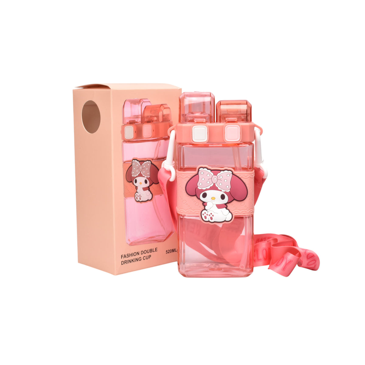 botella de agua 520ml personaje plastico rosado dim:19x8