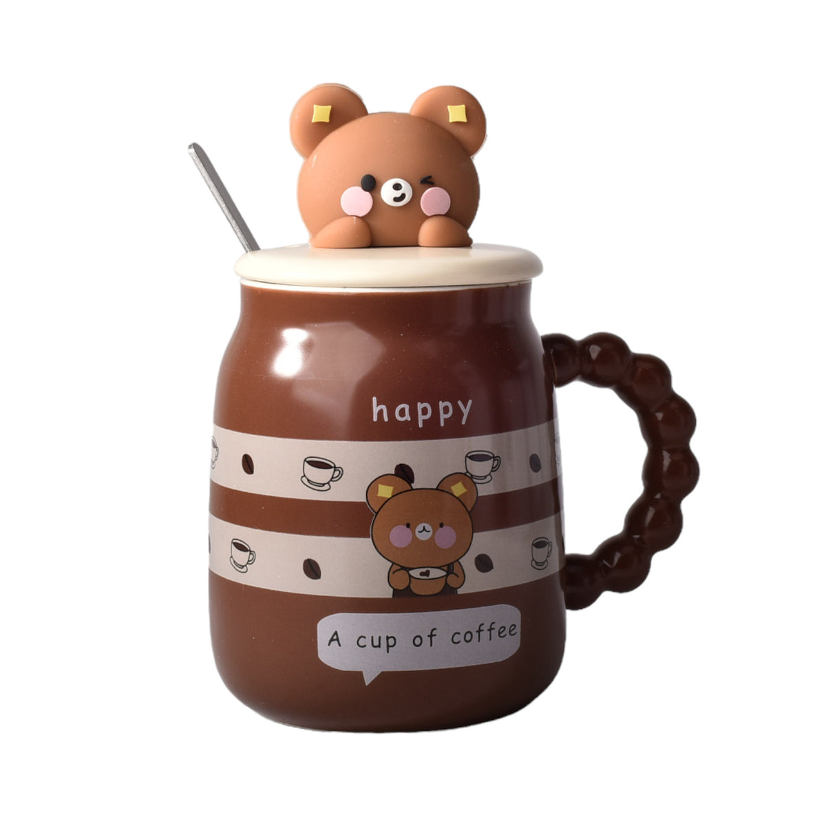 mug pocillo con tapa y cuchara ceramica diseños osos de 420m