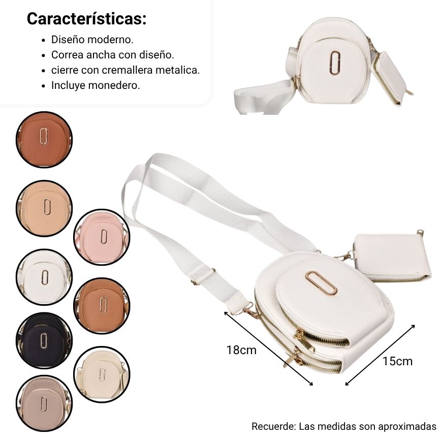 bolso para dama sintetico con monedero dim: 15x18x7