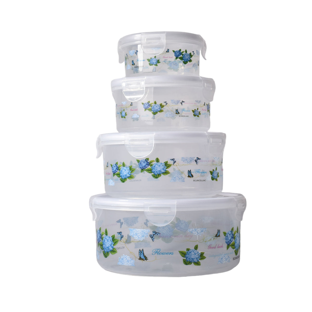 set por 4und recipientes plastico transparente redondo