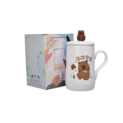 MUG POCILLO CON TAPA DE CERAMICA 450ML CAPYBARA DIM:7X7X12