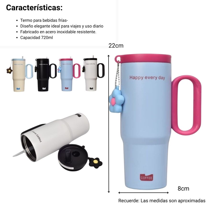 termo acero inoxidable con tapa y pitillo 720 ml