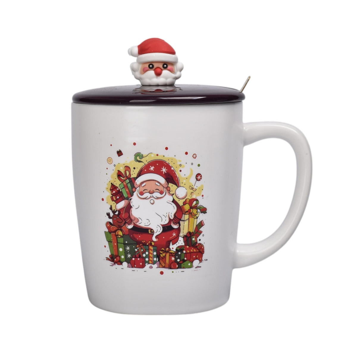 mug pocillo con tapa ceramica y cuchara 420ml navidad dim:9x9x10