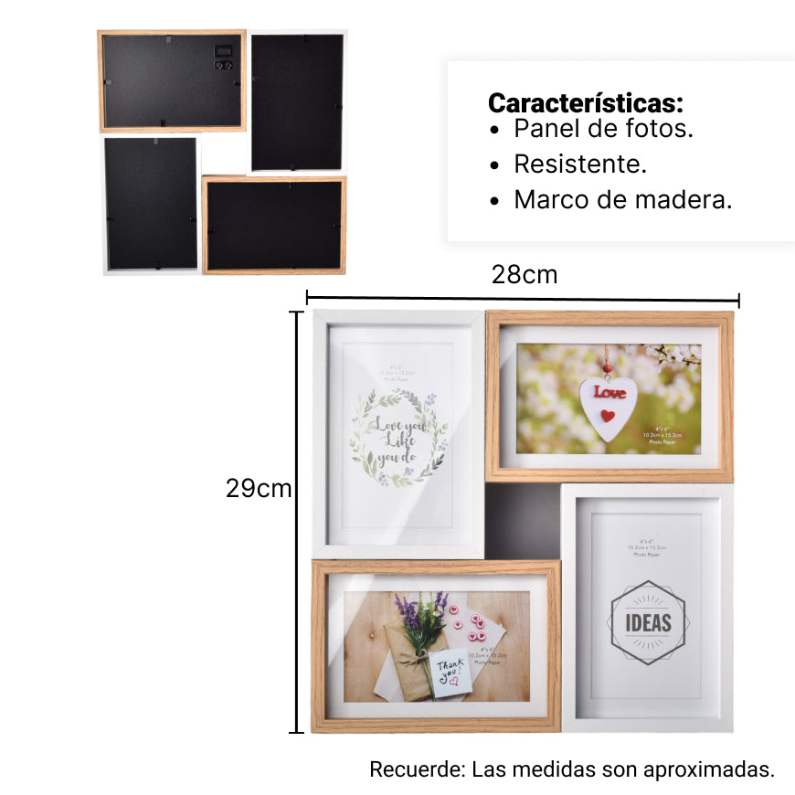 portaretrato grande para 4 fotos con vidrio dim:28x28cm