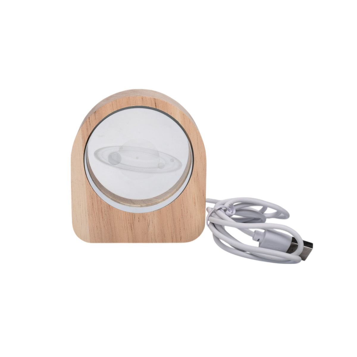 lampara esfera cristal vidrio con base madera pequeña dim:8x7cm