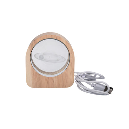 LAMPARA ESFERA CRISTAL VIDRIO CON BASE MADERA PEQUEÑA DIM:8X7CM