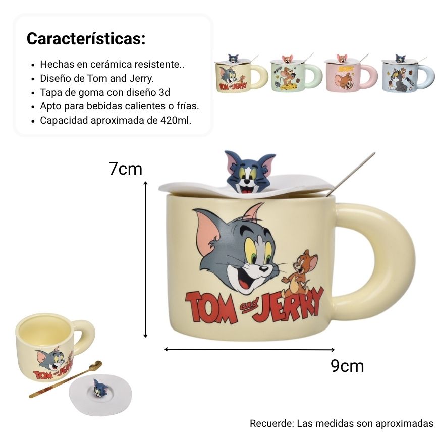 mug pocillo ceramica con tapa personaje 420ml dim:9x9x7
