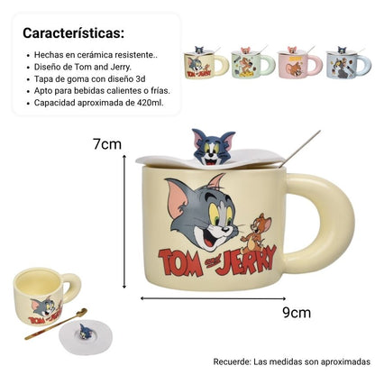 MUG POCILLO CERAMICA CON TAPA PERSONAJE 420ML DIM:9X9X7
