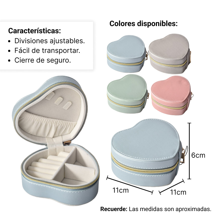 joyero forma de corazon organizador caja estuche sintetico