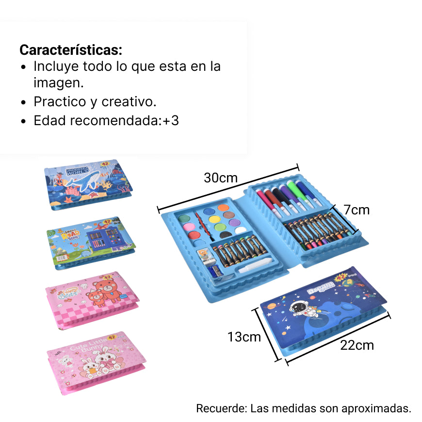 set caja de 42 kit pcs herramientas de pinturas dim:22x13x3