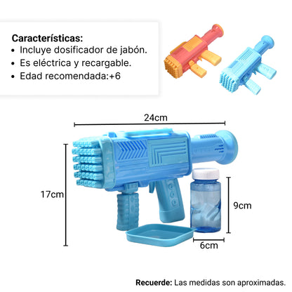 PISTOLA DE BURBUJAS 34 AGUJEROS AZUL Y NARANJA